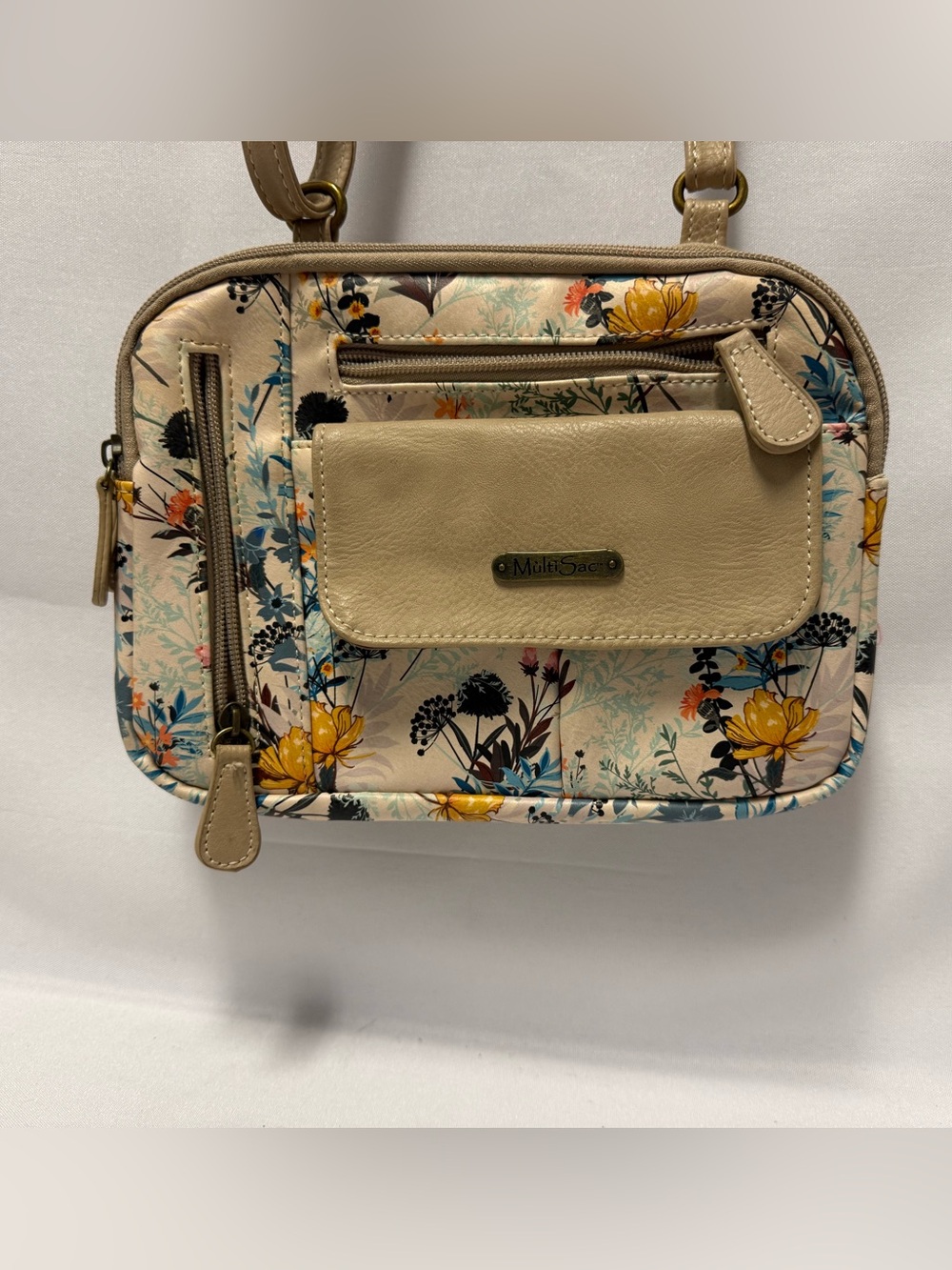 MultiSac Floral Cream Crossbody with Tan Trim